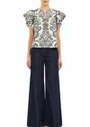 Ulla Johnson Severine Flutter Sleeve Top In Ivory Floral In Black