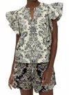 Ulla Johnson Severine Flutter Sleeve Top In Ivory Floral In Multi