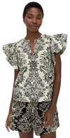 Ulla Johnson Severine Flutter Sleeve Top In Ivory Floral In Multi