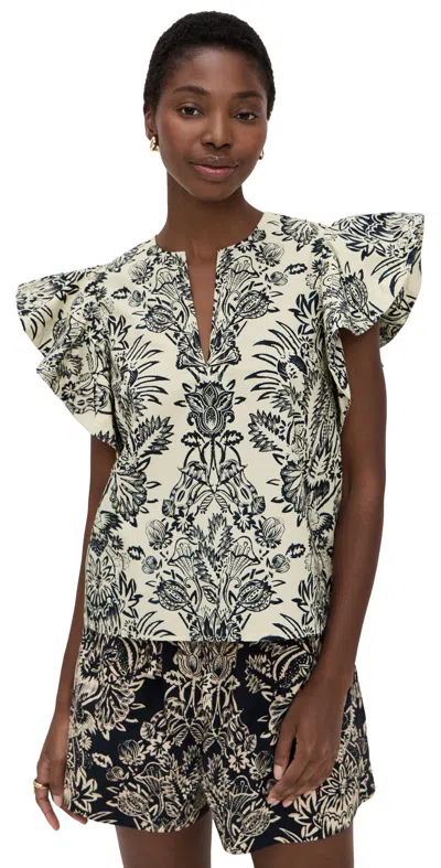 Ulla Johnson Severine Flutter Sleeve Top Ivory Flora In Multi