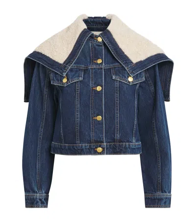 Ulla Johnson Shearling-trimmed Sybil Denim Jacket In Blue