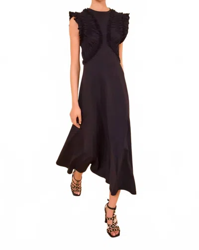 Ulla Johnson Shiva Sleeveless Ruffled Midi Dress In Noir In Animal Print