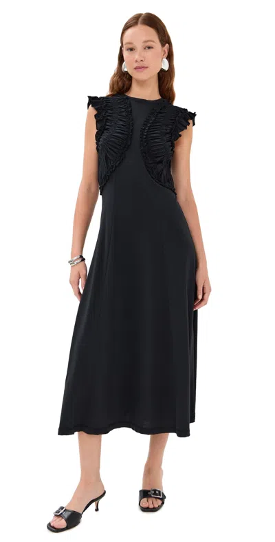 Ulla Johnson Shiva Sleeveless Ruffled Midi Dress Noir In Black