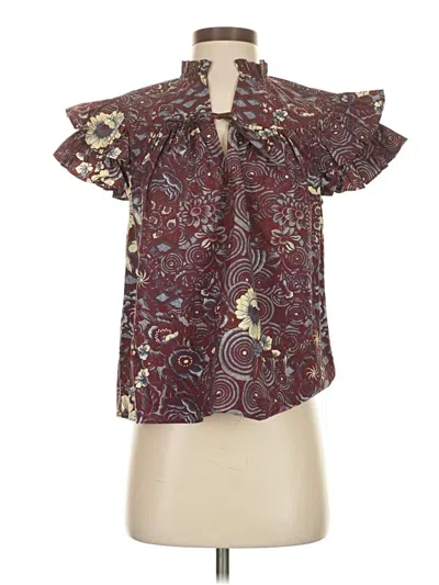 Pre-owned Ulla Johnson Short Sleeve Blouse In Burgundy