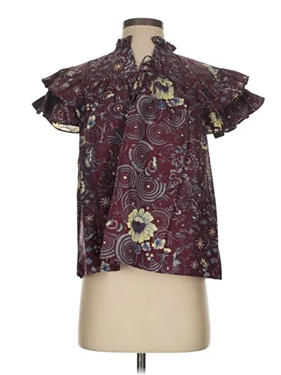 Pre-owned Ulla Johnson Short Sleeve Blouse In Burgundy