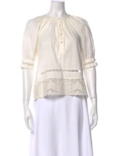 Pre-owned Ulla Johnson Short Sleeve Blouse In White
