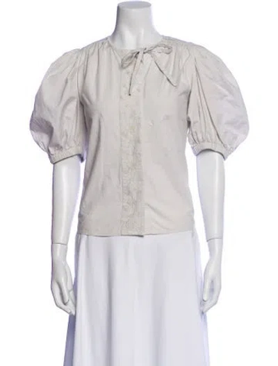 Pre-owned Ulla Johnson Short Sleeve Button-up Top In White