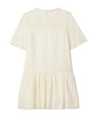 Ulla Johnson Gabi Tulle-trimmed Broderie Anglaise Cotton And Silk-blend Mini Dress In Ivory