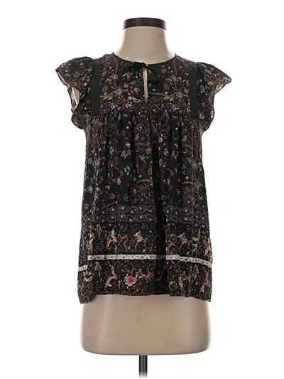 Pre-owned Ulla Johnson Short Sleeve Silk Top Black Keyhole Neckline Tops
