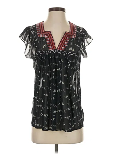Pre-owned Ulla Johnson Short Sleeve Silk Top Black Plunge Neckline Tops