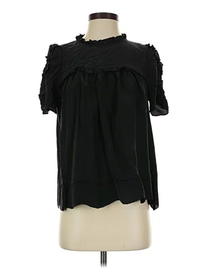 Pre-owned Ulla Johnson Short Sleeve Silk Top Black Ruffles Neckline Tops