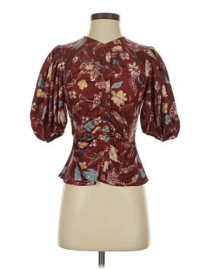 Pre-owned Ulla Johnson Short Sleeve Silk Top Burgundy Sweetheart Neckline Tops