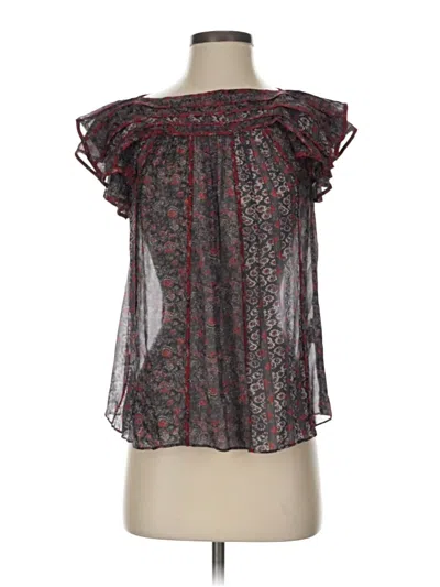 Pre-owned Ulla Johnson Short Sleeve Silk Top Gray Ruffles Neckline Tops