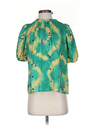 Pre-owned Ulla Johnson Short Sleeve Silk Top Green Keyhole Neckline Tops