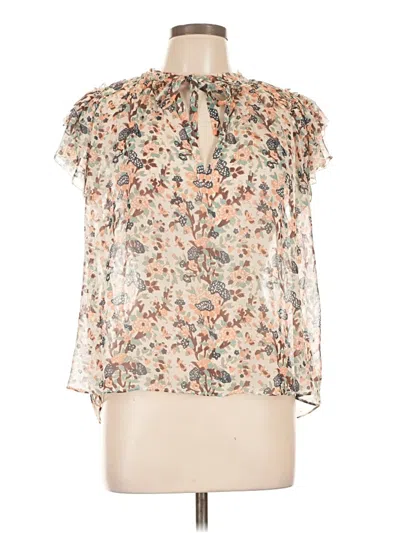Pre-owned Ulla Johnson Short Sleeve Silk Top Ivory Floral Pattern Keyhole Neckline Tops In White