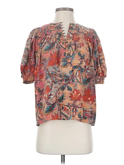 Pre-owned Ulla Johnson Short Sleeve Silk Top Orange Keyhole Neckline Tops