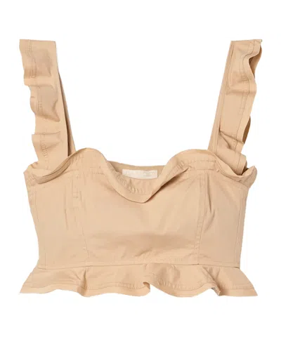 Ulla Johnson Short Top With Ruffled Trim In Brown