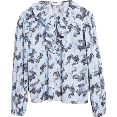 Ulla Johnson Siena Abstract Print Ruffle Collar Top In Blue