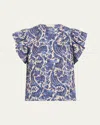 Ulla Johnson Sienna Flutter-sleeve Blouse In Blue