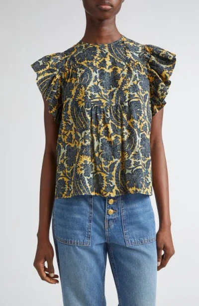 Ulla Johnson Sienna Flutter Sleeve Top In Blue