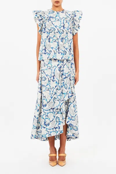 ULLA JOHNSON SIENNA FLUTTER SLEEVE TOP IN CIEL