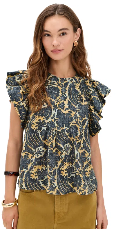 Ulla Johnson Sienna Flutter Sleeve Top Luna In Blue