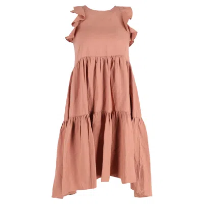 Ulla Johnson Sienna Ruffle Tiered Mini Dress In Peach Tencel In Brown
