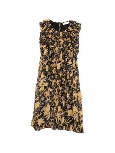 Ulla Johnson Signe Cascading Floral-print Ruffled Mini Dress In Gold