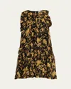 Ulla Johnson Signe Cascading Ruffle Mini Dress In Yellow