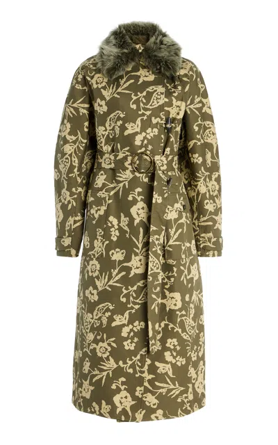 Ulla Johnson Sigrid Removable Fur Collar Cotton Coat In Green