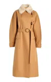 Ulla Johnson Sigrid Removable Fur Collar Cotton Coat In Tan