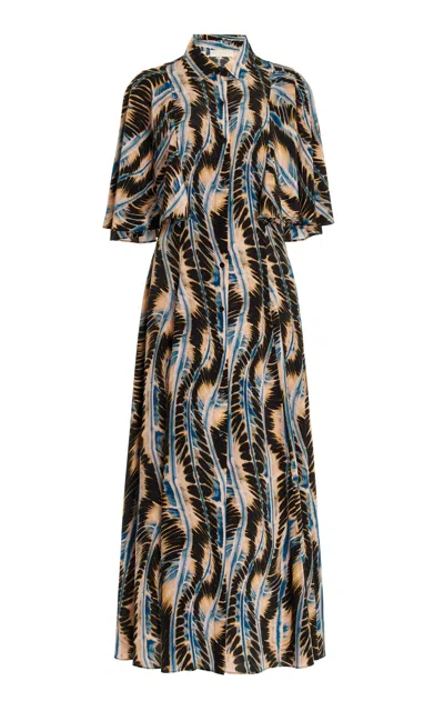 Ulla Johnson Silhuette Silk Midi Shirt Dress In Print