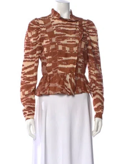 Pre-owned Ulla Johnson Silk Animal Print Blouse In Brown