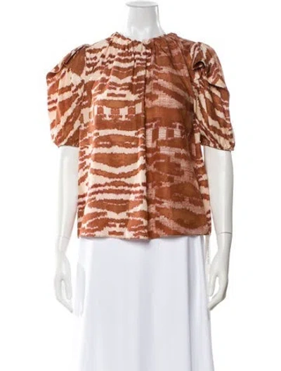 Pre-owned Ulla Johnson Silk Animal Print Blouse In Brown