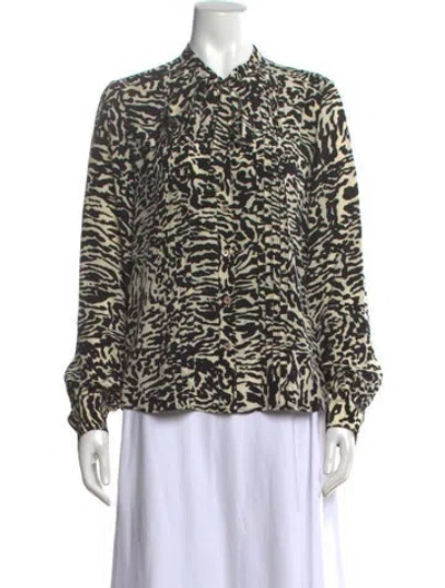 Pre-owned Ulla Johnson Silk Animal Print Blouse W/ Tags In Blue