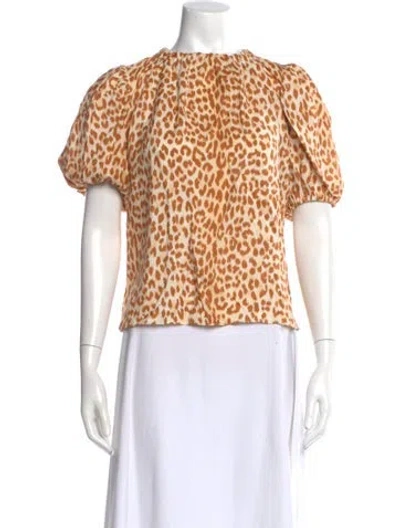 Pre-owned Ulla Johnson Silk Animal Print Top In Orange