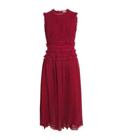 Ulla Johnson Silk Crepe De Chine Midi Dress In Red