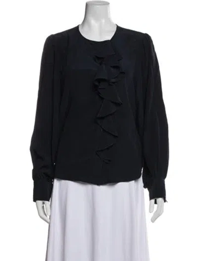 Pre-owned Ulla Johnson Silk Crew Neck Blouse In Blue