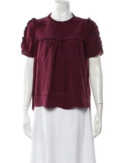 Pre-owned Ulla Johnson Silk Crew Neck Blouse In Burgundy
