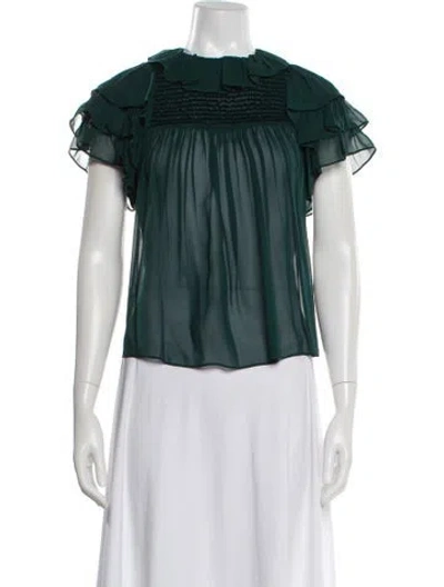 Pre-owned Ulla Johnson Silk Crew Neck Blouse In Green