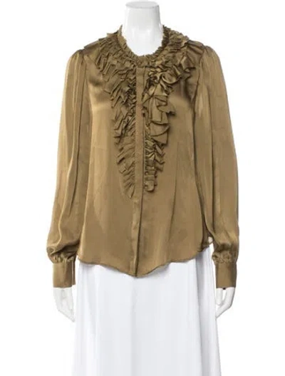 Pre-owned Ulla Johnson Silk Crew Neck Blouse In Green
