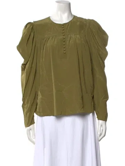 Pre-owned Ulla Johnson Silk Crew Neck Blouse In Green