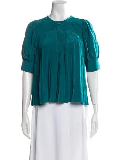 Pre-owned Ulla Johnson Silk Crew Neck Blouse In Green