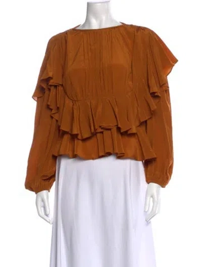 Pre-owned Ulla Johnson Silk Crew Neck Blouse In Orange