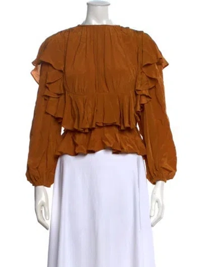 Pre-owned Ulla Johnson Silk Crew Neck Blouse In Orange