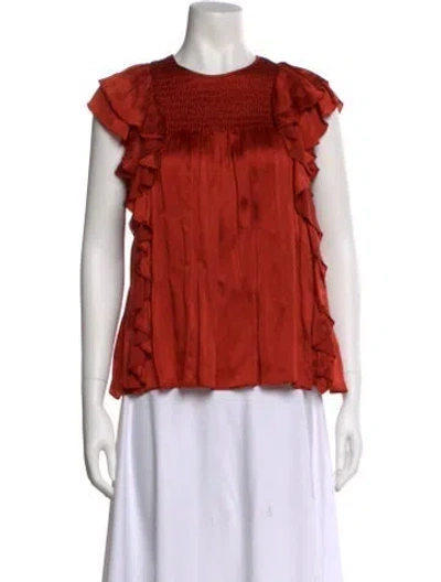 Pre-owned Ulla Johnson Silk Crew Neck Blouse In Red