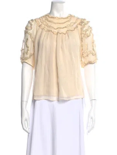 Pre-owned Ulla Johnson Silk Crew Neck Blouse In White