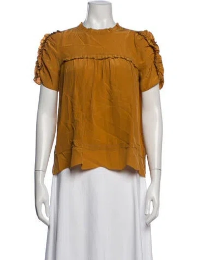Pre-owned Ulla Johnson Silk Crew Neck Blouse In Yellow