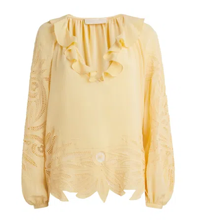 Ulla Johnson Silk Embroidered Adonis Blouse In Yellow