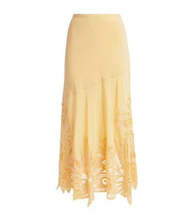 Ulla Johnson Silk Embroidered Oona Maxi Skirt In Yellow